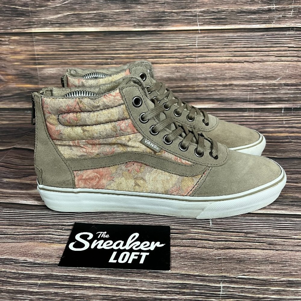 Vans Shoes Women's Sk8 Hi Beige Floral Skateboarding Shoes
